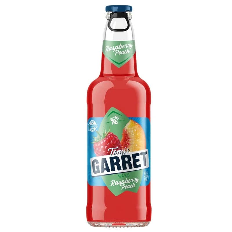 Пивной напиток Tony's Garret Hard Raspberry Peach пастеризованный, 4.6%, 400мл